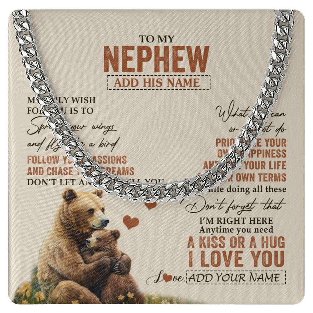 Cuban Link Chain Necklace Stainless Steel | 1 | Personalized To My Nephew Gifts Necklace From Aunt Uncle Bear My Only Wish For You Nephew Birthday Gifts Graduation Christmas Custom Gift Box Message Card | siriusteestore.myshopify