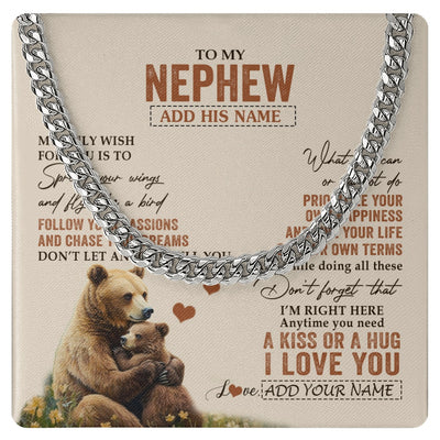 Cuban Link Chain Necklace Stainless Steel | 1 | Personalized To My Nephew Gifts Necklace From Aunt Uncle Bear My Only Wish For You Nephew Birthday Gifts Graduation Christmas Custom Gift Box Message Card | siriusteestore.myshopify