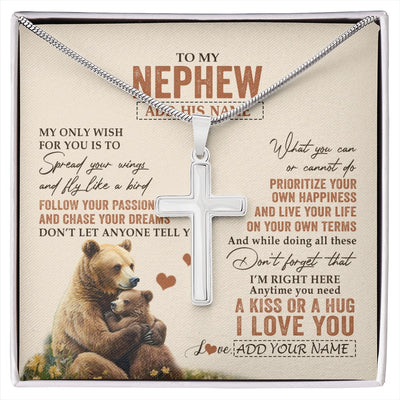 Stainless Cross Necklace Stainless Steel | 1 | Personalized To My Nephew Gifts Necklace From Aunt Uncle Bear My Only Wish For You Nephew Birthday Gifts Graduation Christmas Custom Gift Box Message Card | siriusteestore.myshopify