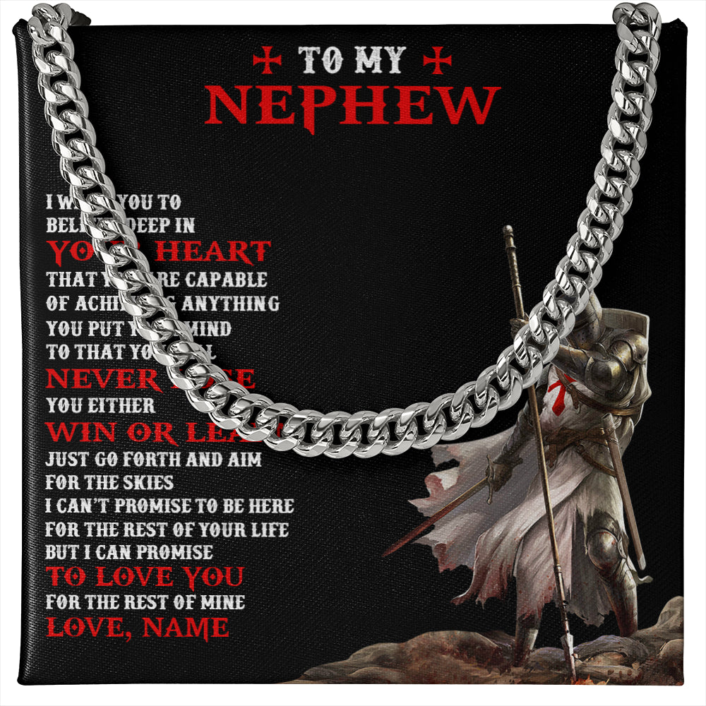 Cuban Link Chain Necklace Stainless Steel | 1 | Personalized To My Nephew Knight Templar Necklace From Aunt Uncle You Will Never Lose Nephew Birthday Graduation Christmas Customized Gift Box Message Card | siriusteestore