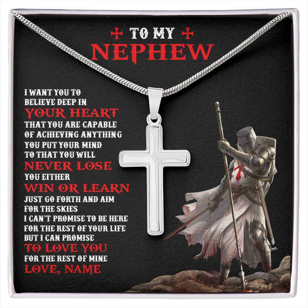 Stainless Cross Necklace Stainless Steel | 1 | Personalized To My Nephew Knight Templar Necklace From Aunt Uncle You Will Never Lose Nephew Birthday Graduation Christmas Customized Gift Box Message Card | siriusteestore