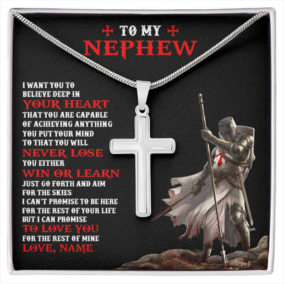 Stainless Cross Necklace Stainless Steel | 1 | Personalized To My Nephew Knight Templar Necklace From Aunt Uncle You Will Never Lose Nephew Birthday Graduation Christmas Customized Gift Box Message Card | siriusteestore