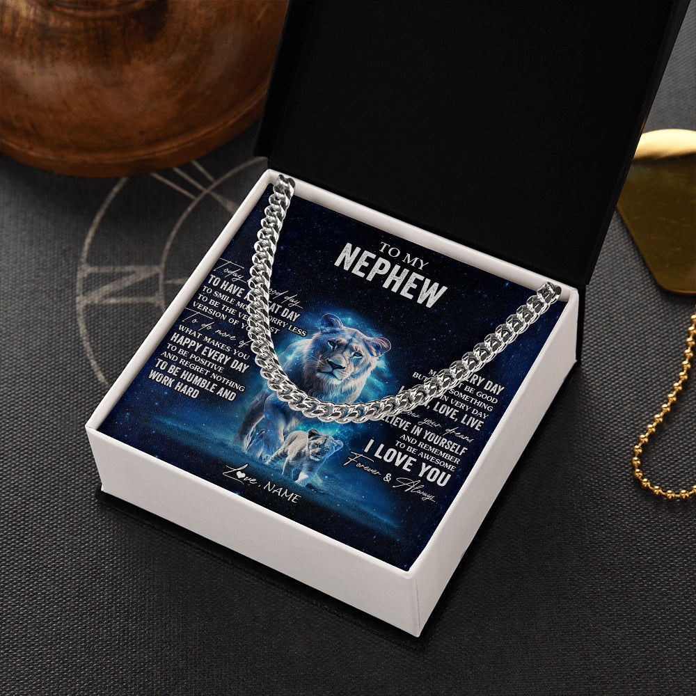 Cuban Link Chain Necklace Stainless Steel | 2 | Personalized To My Nephew Lion Necklace From Aunt Auntie Today Is A Good Day Nephew Gifts Birthday Graduation Christmas Customized Gift Box Message Card | siriusteestore