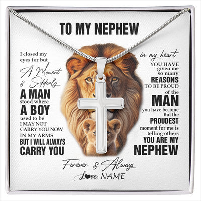 Stainless Cross Necklace Stainless Steel | 1 | Personalized To My Nephew Lion Necklace From Uncle I Closed My Eyes Great Nephew Birthday Gifts Graduation Christmas Customized Gift Box Message Card | siriusteestore