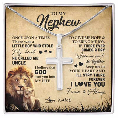 Stainless Cross Necklace | Personalized To My Nephew Lion Necklace From Uncle I'll Stay There Forever Nephew Birthday Graduation Christmas Customized Gift Box Message Card | siriusteestore