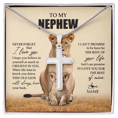 Stainless Cross Necklace Stainless Steel | 1 | Personalized To My Nephew Necklace From Aunt Auntie Lion Never Forget That I Love You Niece Jewelry Birthday Gifts Graduation Christmas Customized Message Card | siriusteestore