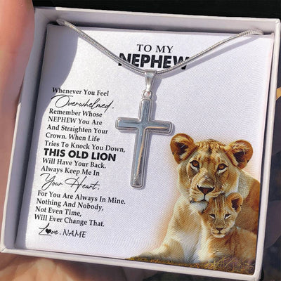 Stainless Cross Necklace Stainless Steel | 2 | Personalized To My Nephew Necklace From Aunt Auntie Whenever You Fell Overwhelmed Lion Nephew Birthday Graduation Christmas Customized Gift Box Message Card | siriusteestore
