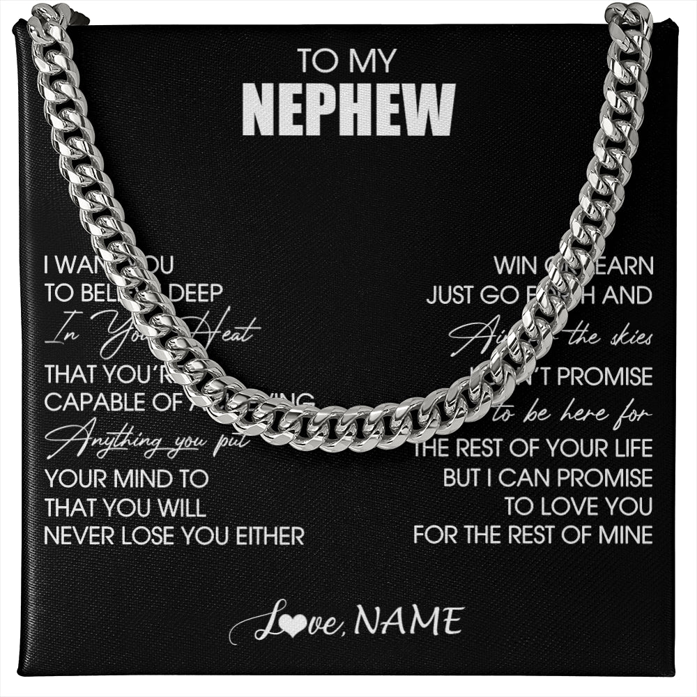 Cuban Link Chain Necklace Stainless Steel | 1 | Personalized To My Nephew Necklace From Aunt Believe Deep In Your Heart Nephew Birthday Jewelry Gift For Men Christmas Customized Gift Box Message Card | siriusteestore
