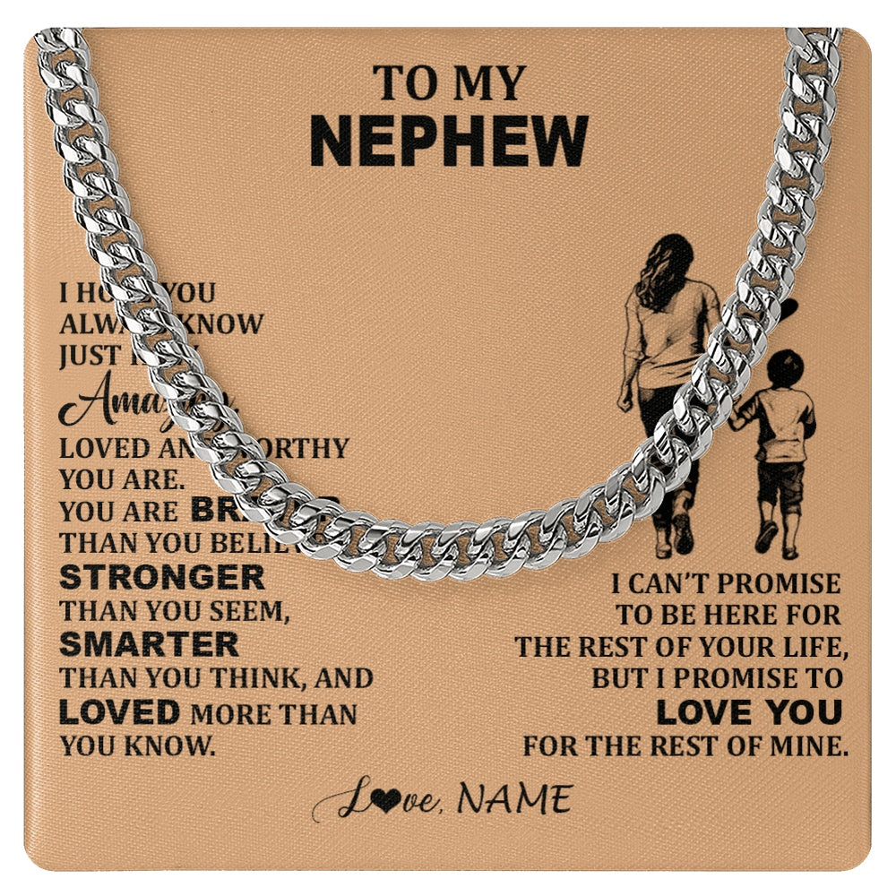 Cuban Link Chain Necklace Stainless Steel | 1 | Personalized To My Nephew Necklace From Aunt Promise To Love You Nephew Birthday Gifts Valentines Graduation Christmas Customized Gift Box Message Card | https://siriusteestore.