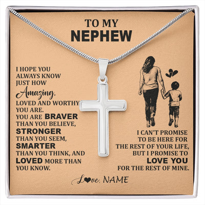 Stainless Cross Necklace Stainless Steel | 1 | Personalized To My Nephew Necklace From Aunt Promise To Love You Nephew Birthday Gifts Valentines Graduation Christmas Customized Gift Box Message Card | https://siriusteestore.