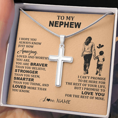 Stainless Cross Necklace Stainless Steel | 2 | Personalized To My Nephew Necklace From Aunt Promise To Love You Nephew Birthday Gifts Valentines Graduation Christmas Customized Gift Box Message Card | https://siriusteestore.