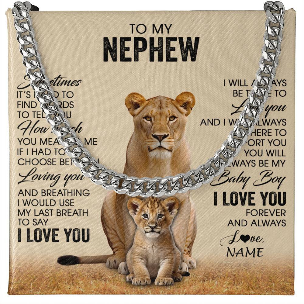 Cuban Link Chain Necklace Stainless Steel | 1 | Personalized To My Nephew Necklace From Aunt Sometimes It's Hard Lion Nephew Gift Birthday Jewelry Graduation Christmas Customized Gift Box Message Card | siriusteestore