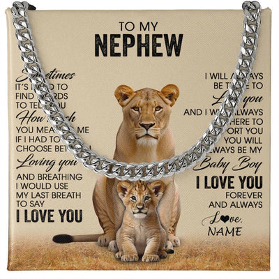 Cuban Link Chain Necklace Stainless Steel | 1 | Personalized To My Nephew Necklace From Aunt Sometimes It's Hard Lion Nephew Gift Birthday Jewelry Graduation Christmas Customized Gift Box Message Card | siriusteestore