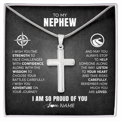 Stainless Cross Necklace Stainless Steel | 1 | Personalized To My Nephew Necklace From Aunt Uncle Auntie I Wish You The Strength Nephew Birthday Graduation Inspirational Customized Gift Box Message Card | siriusteestore.myshopify