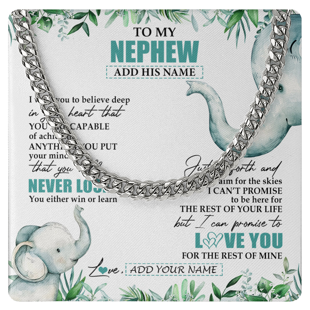 Cuban Link Chain Necklace Stainless Steel | 1 | Personalized To My Nephew Necklace From Aunt Uncle Auntie You Will Never Lose Elephant Nephew Birthday Gifts Graduation Christmas Custom Gift Box Message Card | siriusteestore