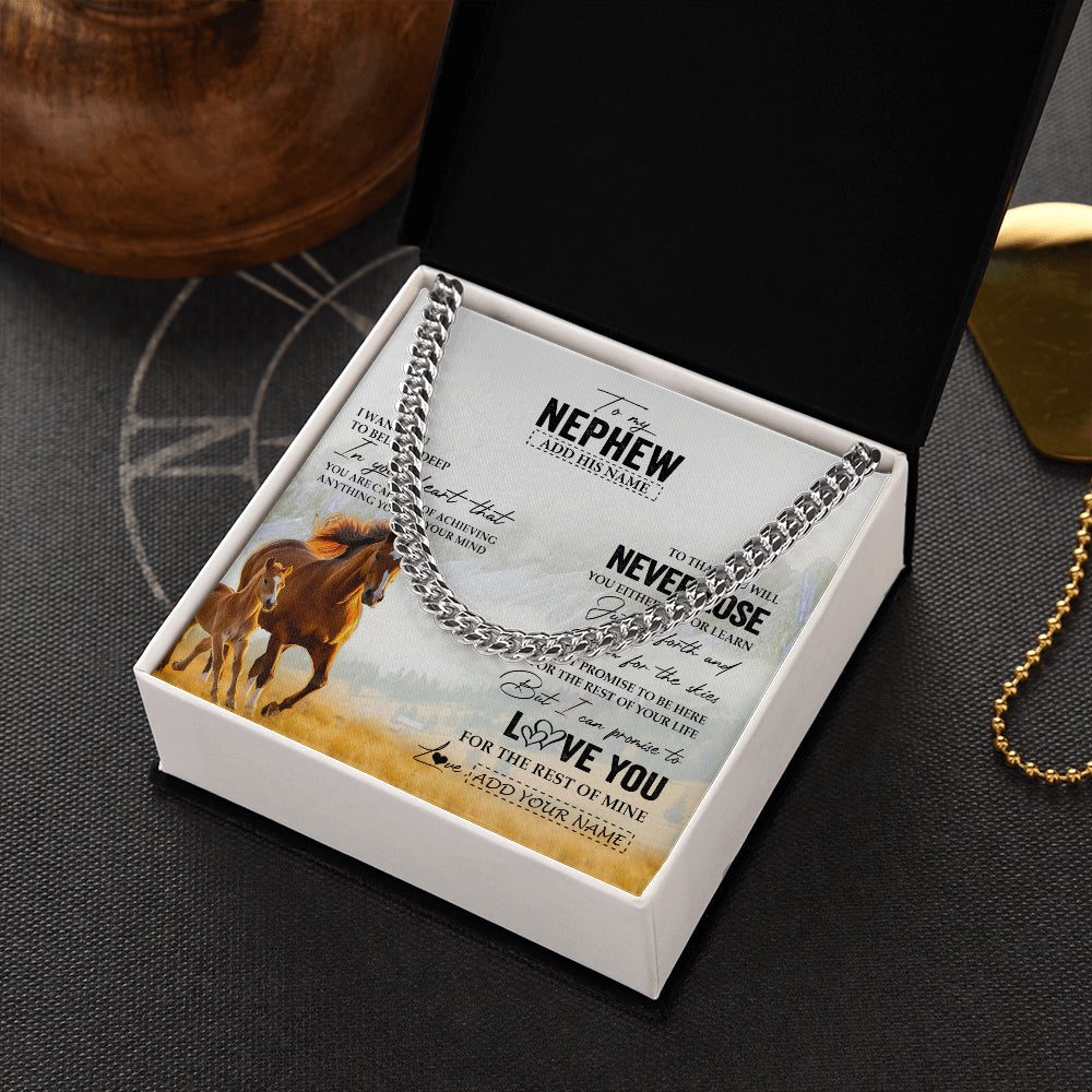 Cuban Link Chain Necklace Stainless Steel | 2 | Personalized To My Nephew Necklace From Aunt Uncle Auntie You Will Never Lose Horse Nephew Birthday Gifts Graduation Christmas Custom Gift Box Message Card | siriusteestore