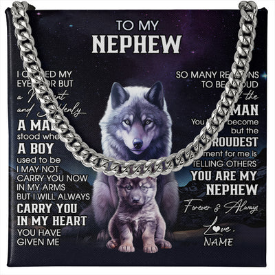 Cuban Link Chain Necklace Stainless Steel | 1 | Personalized To My Nephew Necklace From Aunt Uncle I Close My Eyes Wolf Nephew Birthday Gifts Graduation Christmas Customized Gift Box Message Card | siriusteestore