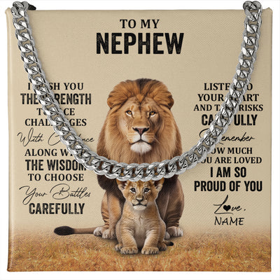 Cuban Link Chain Necklace Stainless Steel | 1 | Personalized To My Nephew Necklace From Aunt Uncle I Wish You The Strength Lion Nephew Birthday Gifts Graduation Christmas Customized Gift Box Message Card | siriusteestore