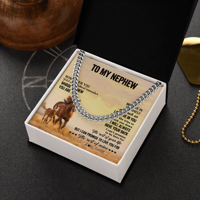 Cuban Link Chain Necklace Stainless Steel | 2 | Personalized To My Nephew Necklace From Aunt Uncle Whenever You Feel Horse Nephew Birthday Gifts Graduation Christmas Customized Gift Box Message Card | siriusteestore