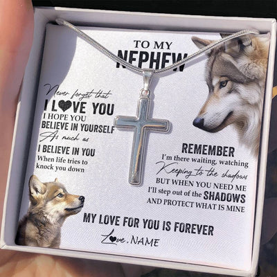 Stainless Cross Necklace Stainless Steel | 2 | Personalized To My Nephew Necklace From Aunt Uncle Wolf My Love For You Is Forever Nephew Birthday Graduation Christmas Customized Gift Box Message Card | siriusteestore