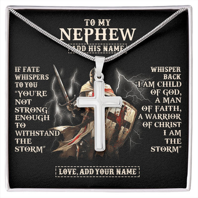 Stainless Cross Necklace Stainless Steel | 1 | Personalized To My Nephew Necklace From Uncle Aunt For Men Warrior Knight Templar I Am The Storm Nephew Birthday Christmas Gift Box Message Card | https://siriusteestore.