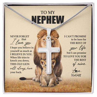 Stainless Cross Necklace Stainless Steel | 1 | Personalized To My Nephew Necklace From Uncle Lion Never Forget That I Love You Nephew Birthday Gifts Graduation Christmas Customized Message Card | siriusteestore