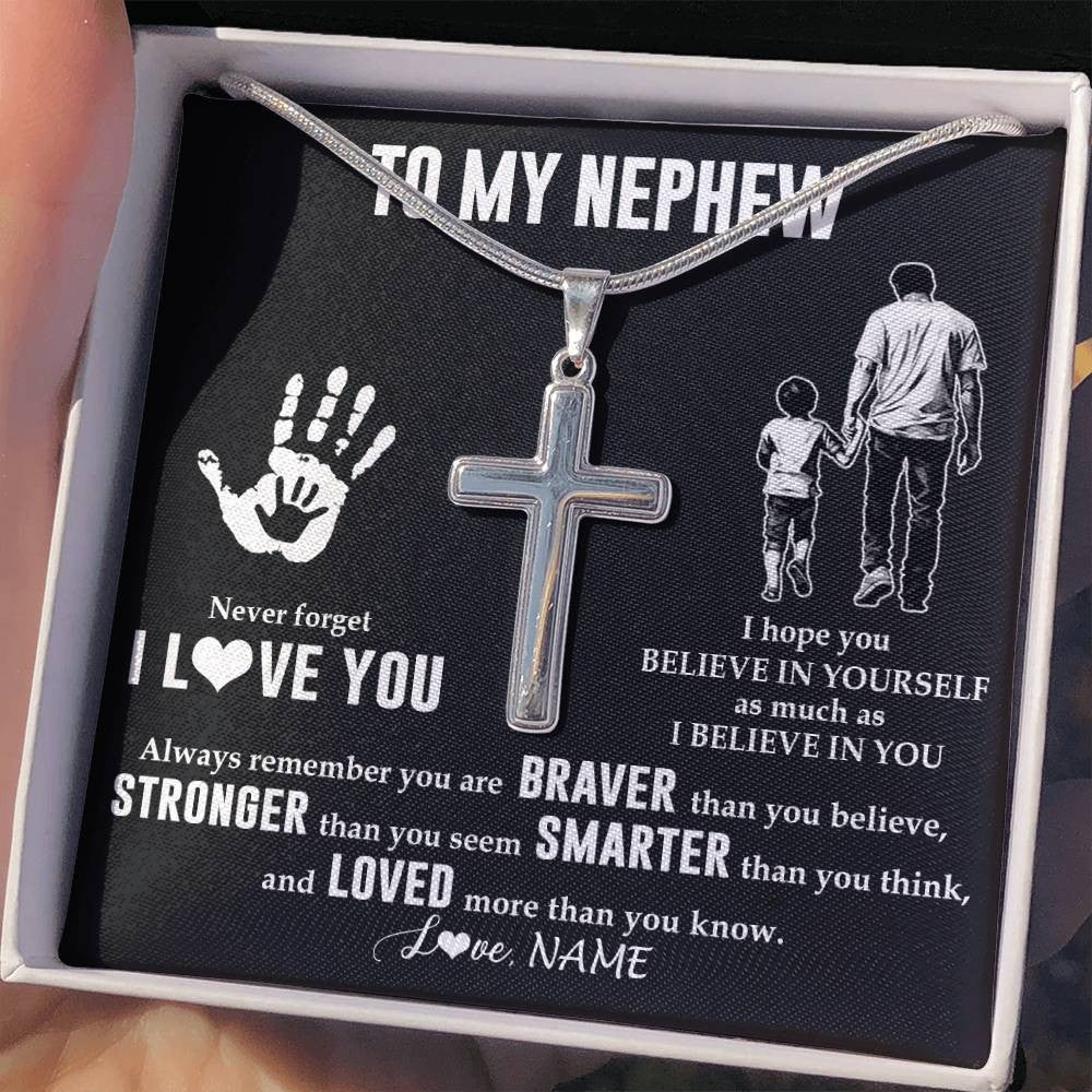 Stainless Cross Necklace Stainless Steel | 2 | Personalized To My Nephew Necklace From Uncle Never Forget I Love You Nephew Birthday Gifts Christmas New Year Graduation Customized Gift Box Message Card | siriusteestore
