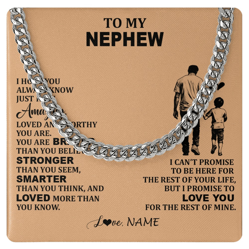Cuban Link Chain Necklace Stainless Steel | 1 | Personalized To My Nephew Necklace From Uncle Promise To Love You Nephew Birthday Valentines Graduation Christmas Customized Gift Box Message Card | https://siriusteestore.