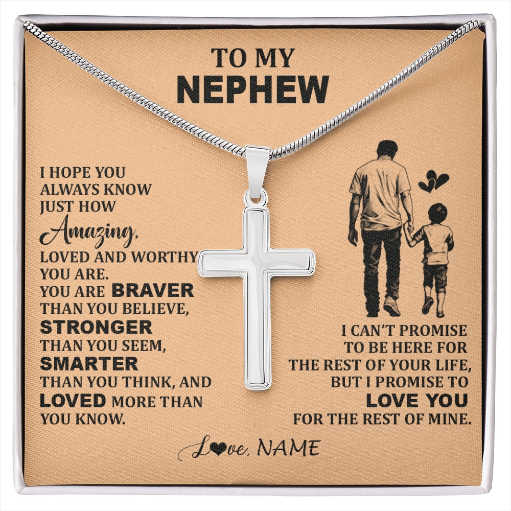 Stainless Cross Necklace Stainless Steel | 1 | Personalized To My Nephew Necklace From Uncle Promise To Love You Nephew Birthday Valentines Graduation Christmas Customized Gift Box Message Card | https://siriusteestore.