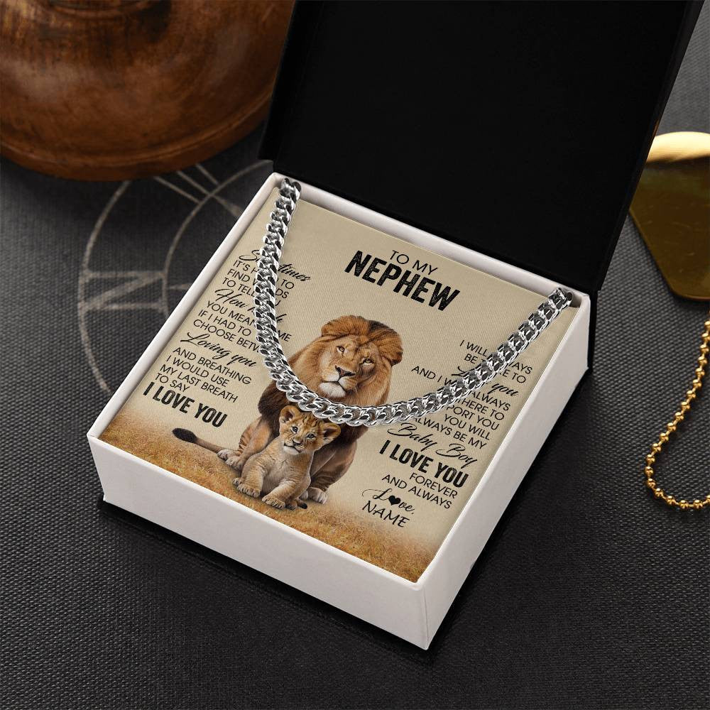 Cuban Link Chain Necklace Stainless Steel | 2 | Personalized To My Nephew Necklace From Uncle Sometimes It's Hard Lion Nephew Gift Birthday Jewelry Graduation Christmas Customized Gift Box Message Card | siriusteestore