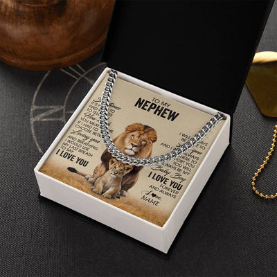 Cuban Link Chain Necklace Stainless Steel | 2 | Personalized To My Nephew Necklace From Uncle Sometimes It's Hard Lion Nephew Gift Birthday Jewelry Graduation Christmas Customized Gift Box Message Card | siriusteestore