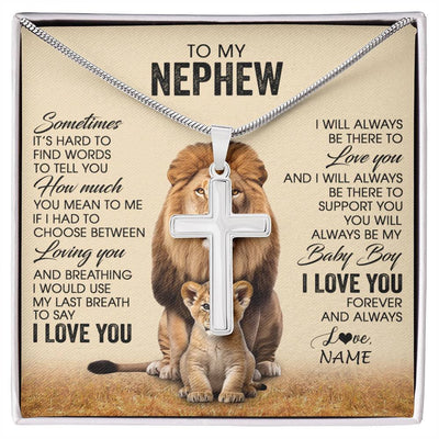 Stainless Cross Necklace Stainless Steel | 1 | Personalized To My Nephew Necklace From Uncle Sometimes It's Hard Lion Nephew Gift Birthday Jewelry Graduation Christmas Customized Gift Box Message Card | siriusteestore