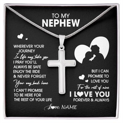 Stainless Cross Necklace Stainless Steel | 1 | Personalized To My Nephew Necklace From Uncle Wherever Your Journey Nephew Birthday Gifts Jewelry Graduation Christmas Customized Gift Box Message Card | siriusteestore