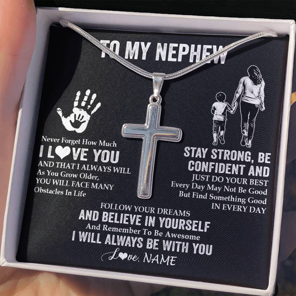 Stainless Cross Necklace Stainless Steel | 2 | Personalized To My Nephew Necklace I Love You Forever From Aunt Nephew Birthday Gifts Christmas Thanksgiving Graduation Customized Gift Box Message Card | siriusteestore