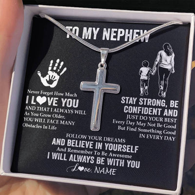 Stainless Cross Necklace Stainless Steel | 2 | Personalized To My Nephew Necklace I Love You Forever From Aunt Nephew Birthday Gifts Christmas Thanksgiving Graduation Customized Gift Box Message Card | siriusteestore