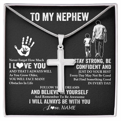 Stainless Cross Necklace Stainless Steel | 1 | Personalized To My Nephew Necklace I Love You Forever From Uncle Nephew Birthday Gifts Christmas Thanksgiving Graduation Customized Gift Box Message Card | siriusteestore