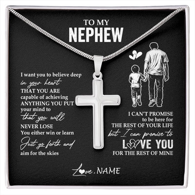 Stainless Cross Necklace Stainless Steel | 1 | Personalized To My Nephew Necklace You Will Never Lose From Uncle Nephew Birthday Gifts Graduation Christmas Customized Gift Box Message Card | siriusteestore
