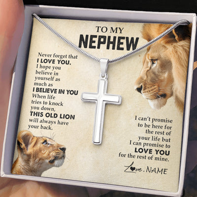 Stainless Cross Necklace Stainless Steel | 2 | Personalized To My Nephew Necklace from Uncle Never Forget I Love You Lion Nephew Birthday Graduation Christmas Jewelry Customized Gift Box Message Card | siriusteestore