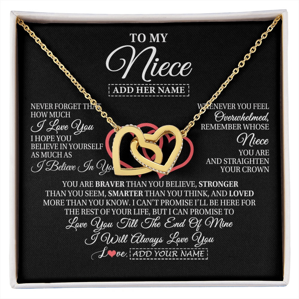 Interlocking Hearts Necklace 18K Yellow Gold Finish | 1 | Personalized To My Niece Birthday Gifts From Uncle Aunt Always Love You Niece Gifts Necklace Jewelry Graduation Christmas Customized Gift Box Message Card | siriusteestore.myshopify