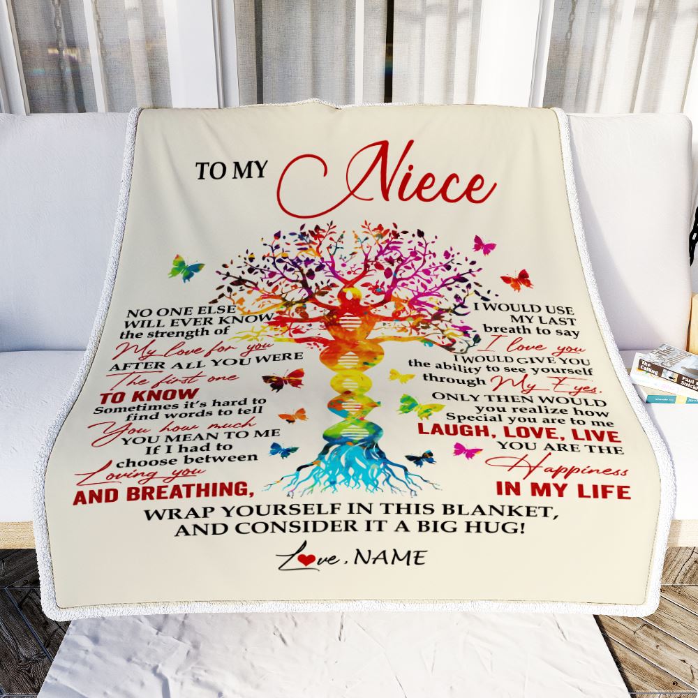 Personalized To My Niece Blanket From Aunt Auntie Uncle DNA Colorful Tree Niece Birthday Celebrating Graduation Christmas Customized Gift Fleece Throw Blanket | siriusteestore