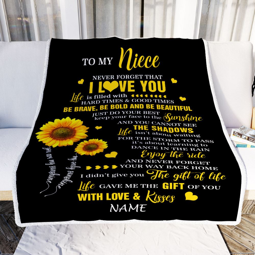 Personalized To My Niece Blanket From Aunt Auntie Uncle Sunflower Never Forget I Love You Niece Birthday Celebrating Graduation Gift Christmas Fleece Blanket | siriusteestore