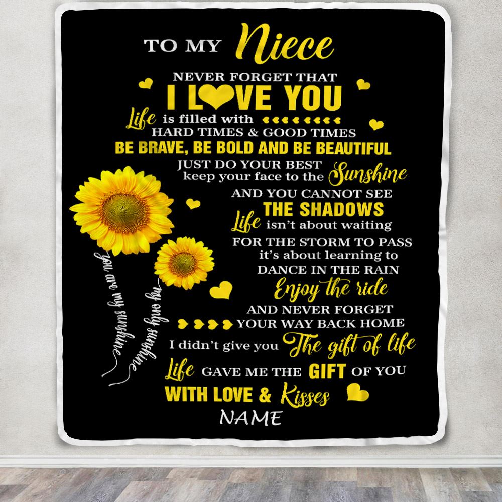 Personalized To My Niece Blanket From Aunt Auntie Uncle Sunflower Never Forget I Love You Niece Birthday Celebrating Graduation Gift Christmas Fleece Blanket | siriusteestore