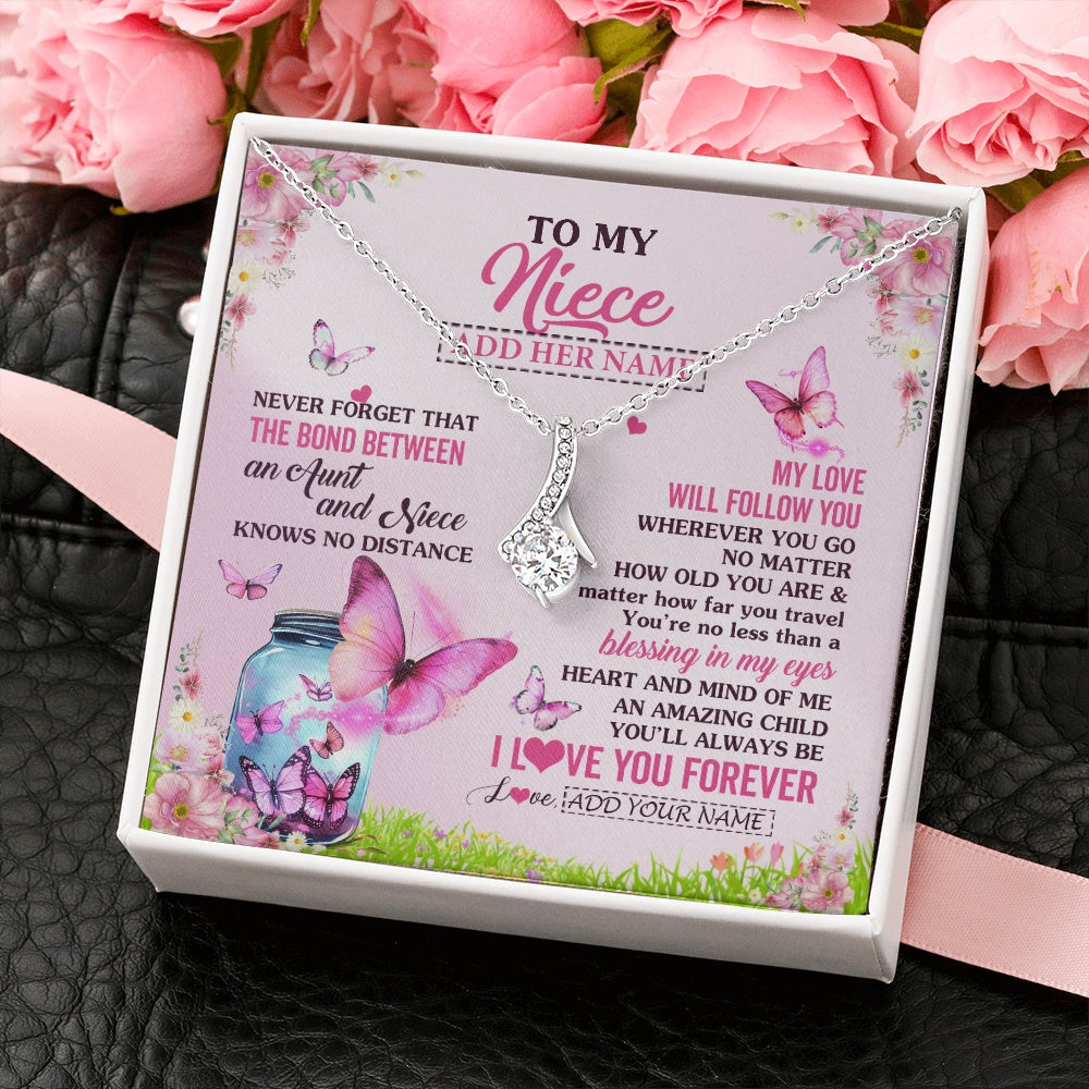 Alluring Beauty Necklace 14K White Gold Finish | 2 | Personalized To My Niece Butterfly Necklace From Aunt Auntie The Bond Between Niece Birthday Gifts Graduation Christmas Custom Jewelry Gift Box Message Card | https://siriusteestore.