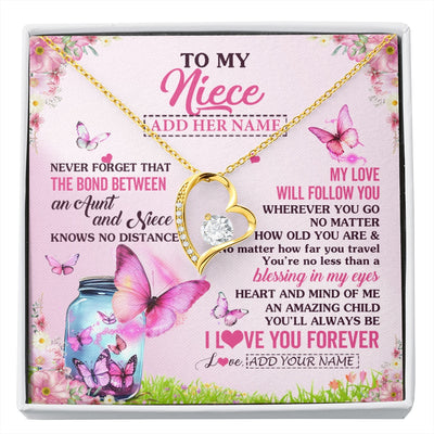 Forever Love Necklace 18K Yellow Gold Finish | 1 | Personalized To My Niece Butterfly Necklace From Aunt Auntie The Bond Between Niece Birthday Gifts Graduation Christmas Custom Jewelry Gift Box Message Card | https://siriusteestore.