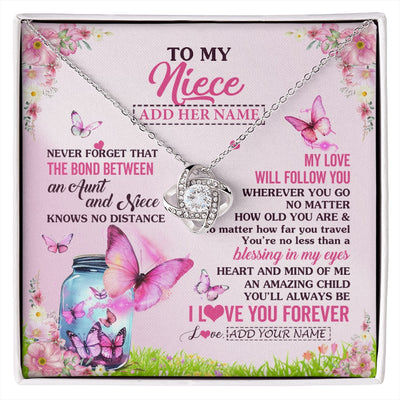 Love Knot Necklace 14K White Gold Finish | 1 | Personalized To My Niece Butterfly Necklace From Aunt Auntie The Bond Between Niece Birthday Gifts Graduation Christmas Custom Jewelry Gift Box Message Card | https://siriusteestore.