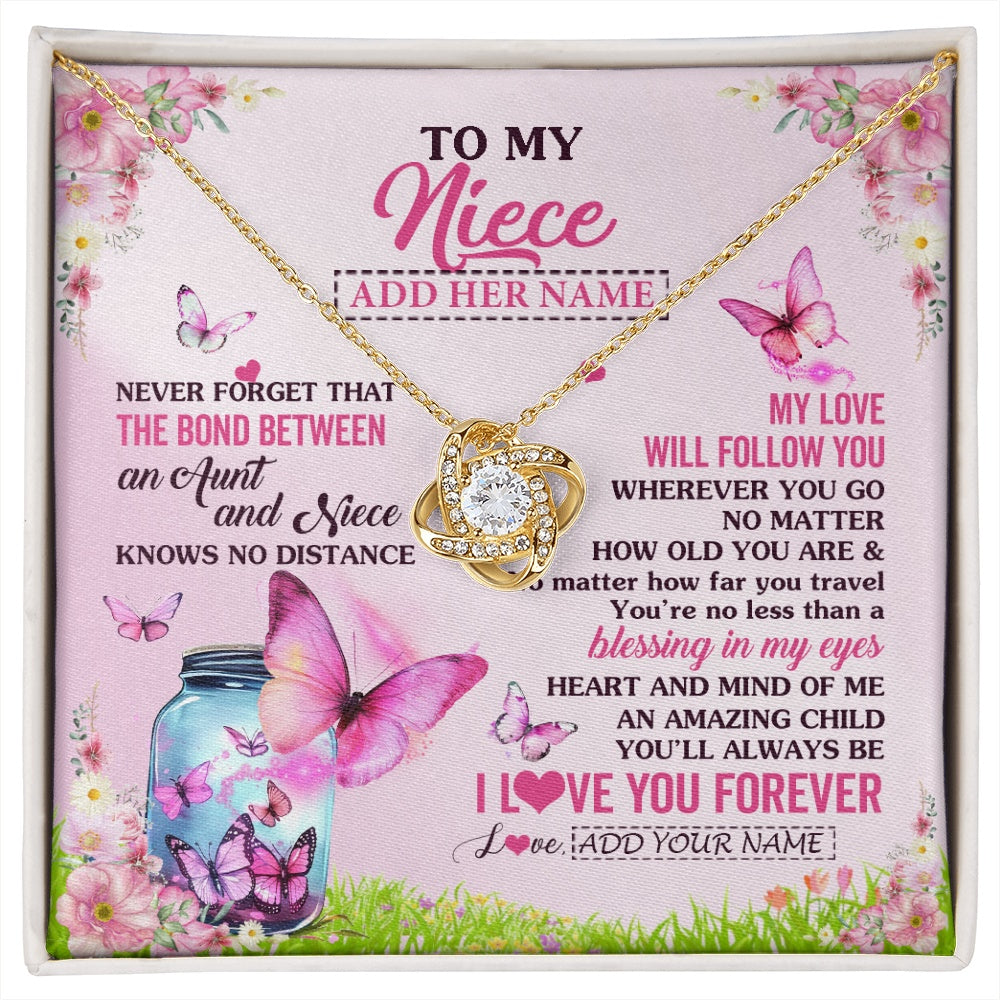 Love Knot Necklace 18K Yellow Gold Finish | 1 | Personalized To My Niece Butterfly Necklace From Aunt Auntie The Bond Between Niece Birthday Gifts Graduation Christmas Custom Jewelry Gift Box Message Card | https://siriusteestore.