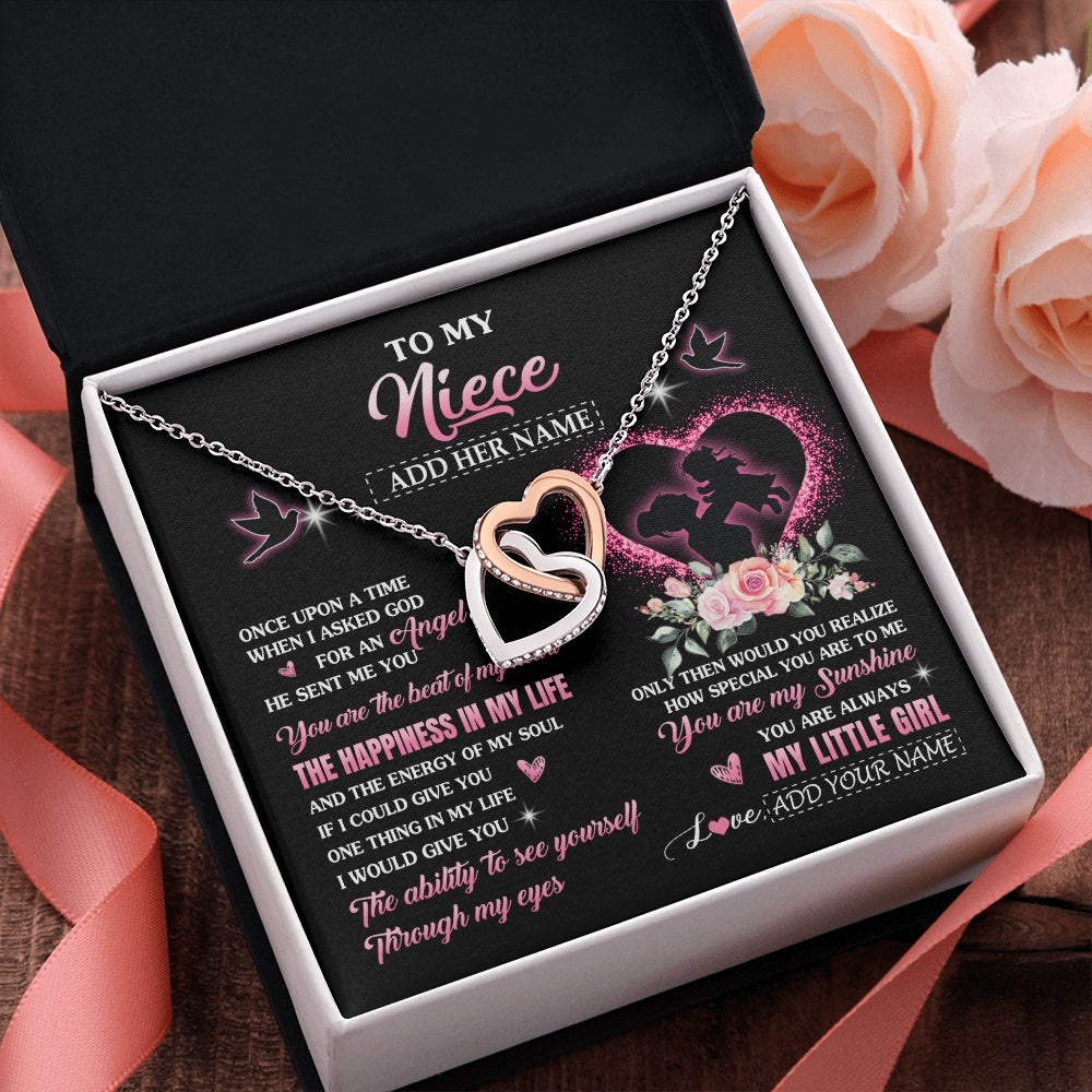Interlocking Hearts Necklace Stainless Steel & Rose Gold Finish | 2 | Personalized To My Niece From Aunt Auntie Necklace Once Upon A Time Birthday Graduation Gifts For Niece Gifts Christmas Customized Gift Box Message Card | siriusteestore.myshopify