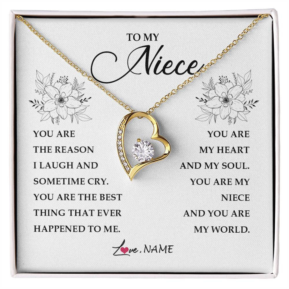 Forever Love Necklace 18K Yellow Gold Finish | Personalized To My Niece From Aunt Auntie You Are My Heart My And My Sould Niece Jewelry Birthday Graduation Christmas Customized Gift Box Message Card | siriusteestore