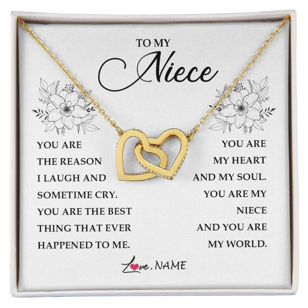 Interlocking Hearts Necklace 18K Yellow Gold Finish | Personalized To My Niece From Aunt Auntie You Are My Heart My And My Sould Niece Jewelry Birthday Graduation Christmas Customized Gift Box Message Card | siriusteestore