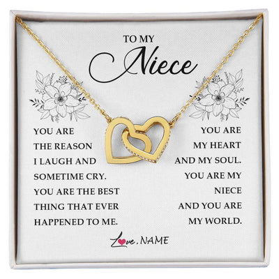 Interlocking Hearts Necklace 18K Yellow Gold Finish | Personalized To My Niece From Aunt Auntie You Are My Heart My And My Sould Niece Jewelry Birthday Graduation Christmas Customized Gift Box Message Card | siriusteestore